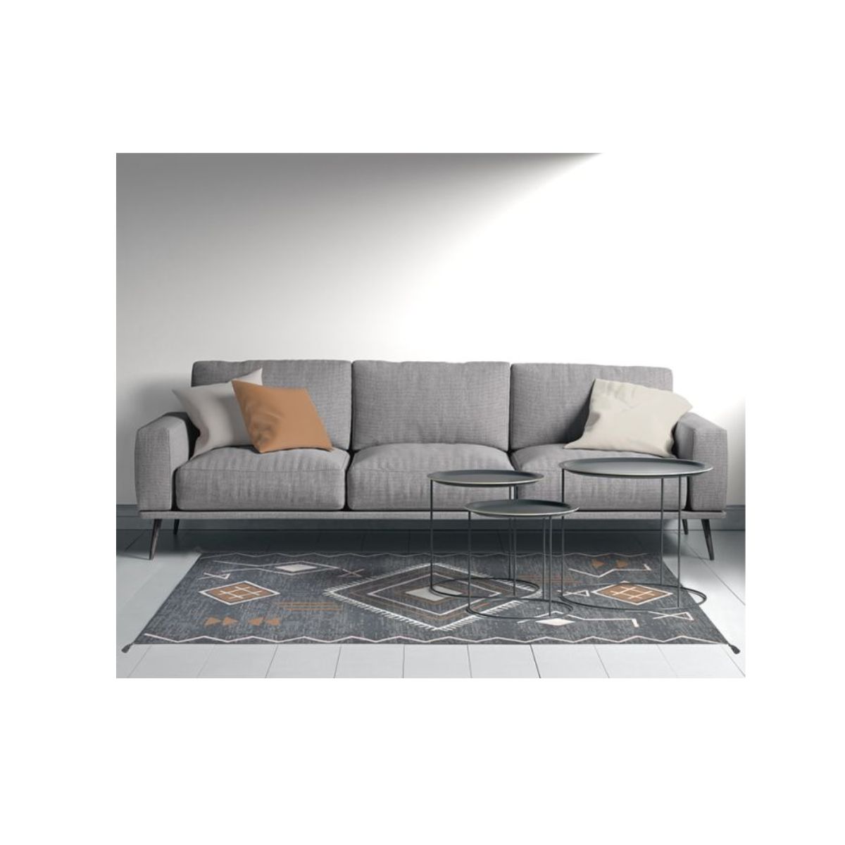 Covor decorativ gri cu modele abstracte, 120x180 cm, bumbac /ploiester, 4, hectarul.ro