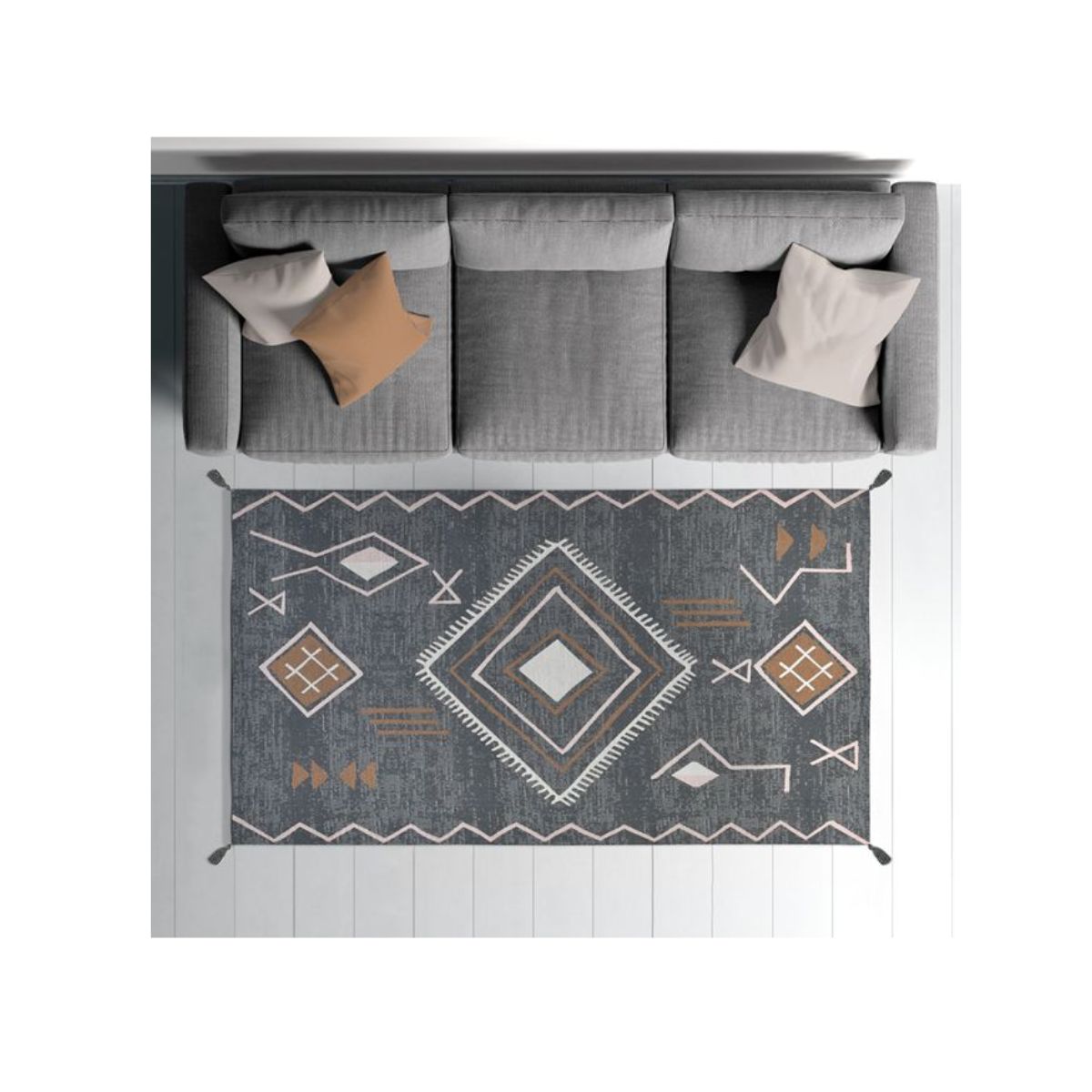 Covor decorativ gri cu modele abstracte, 120x180 cm, bumbac /ploiester, 5, hectarul.ro