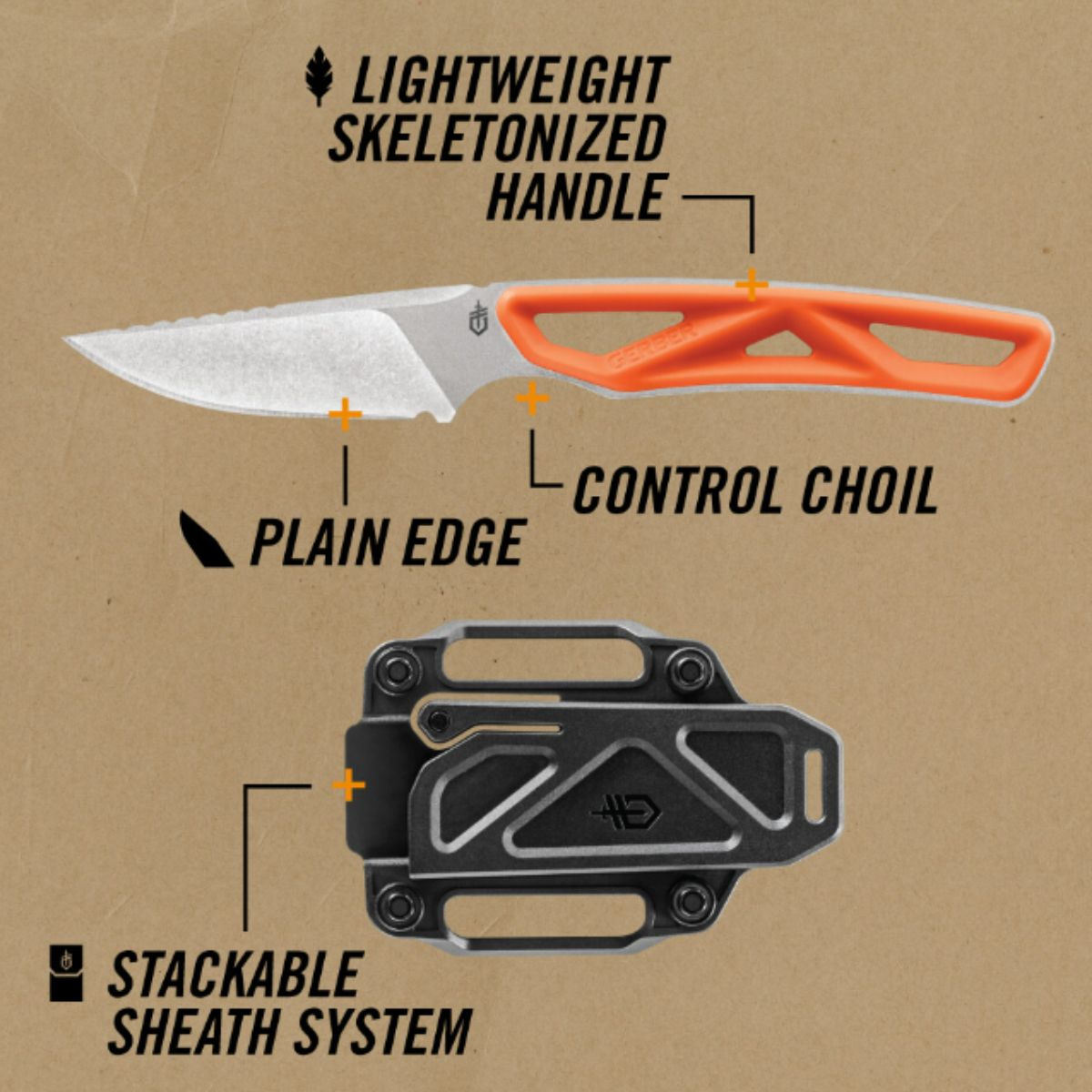 Cutit de exterior Gerber cu teaca, lungime lama 5,7 cm, Caper Exo-Mod, material lama 7Cr17MoV, portocaliu, 2, hectarul.ro