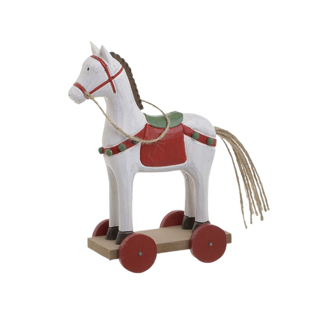 Decoratiune Calut cu roti, 16x7x20 cm, alb/rosu, lemn, 1, hectarul.ro