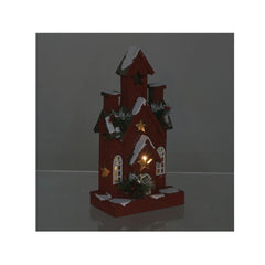 Decoratiune Craciun Casuta cu Luminite, 22x13x42 cm, alb/rosu ,lemn
