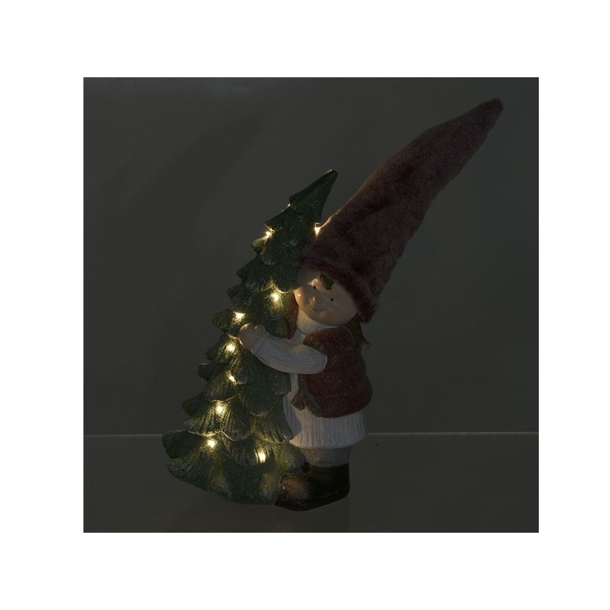 Decoratiune Craciun Copil cu bradut si leduri, 33x20x67 cm, verde/rosu, ceramica, 2, hectarul.ro