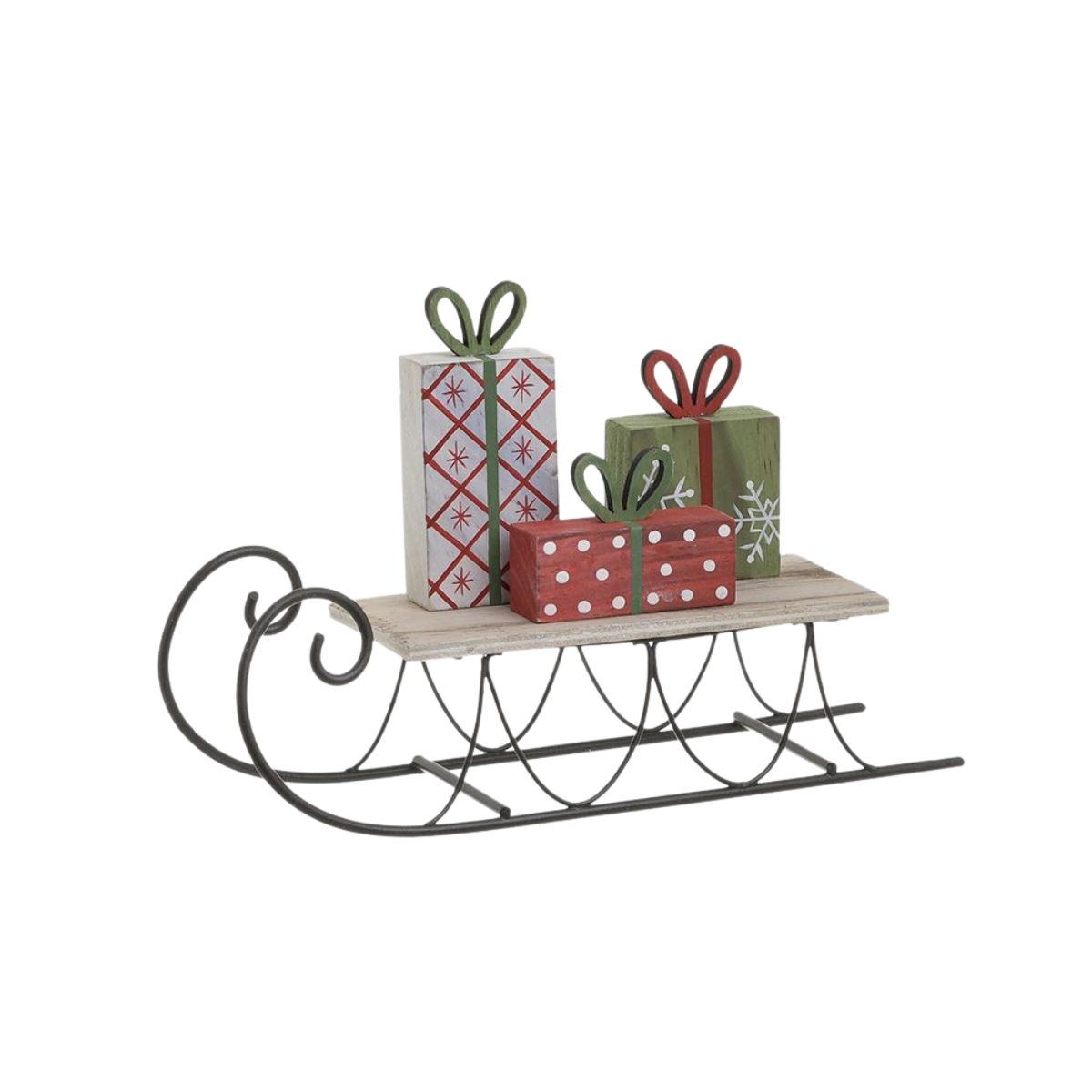 Decoratiune Craciun saniuta cu cadouri, 23x7x14 cm, multicolor, lemn/metal, 1, hectarul.ro