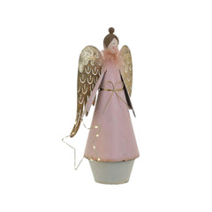 Decoratiune cu Leduri Ingeras , 11x9x24 cm, roz/auriu, lemn/metal