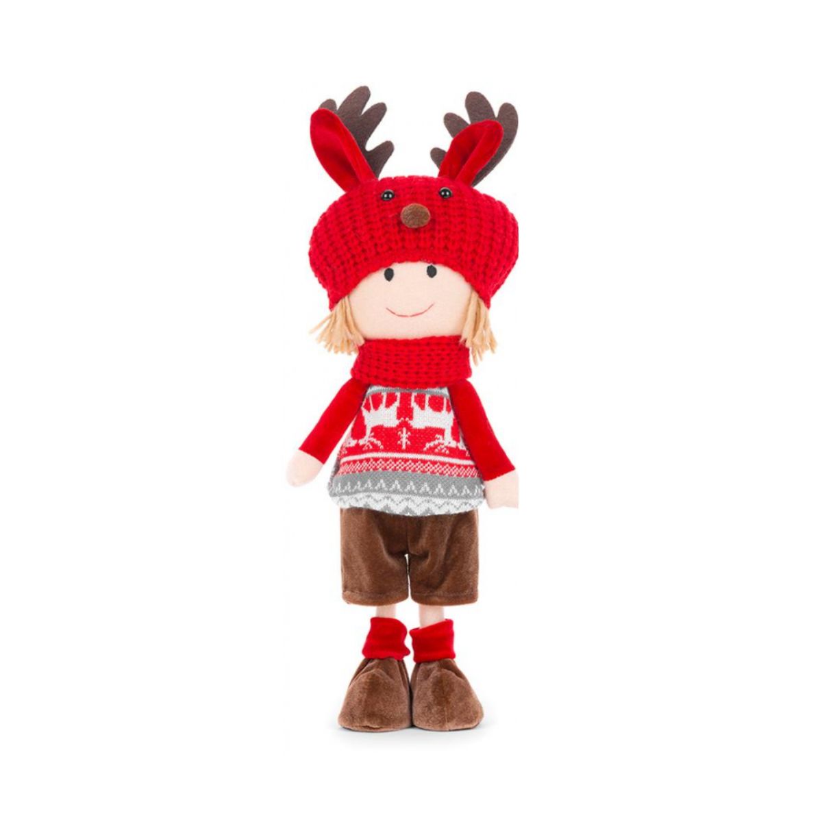 Decoratiune de Craciun MagicHome, baiat cu sapca rosie-gri, 42 cm, 1, hectarul.ro