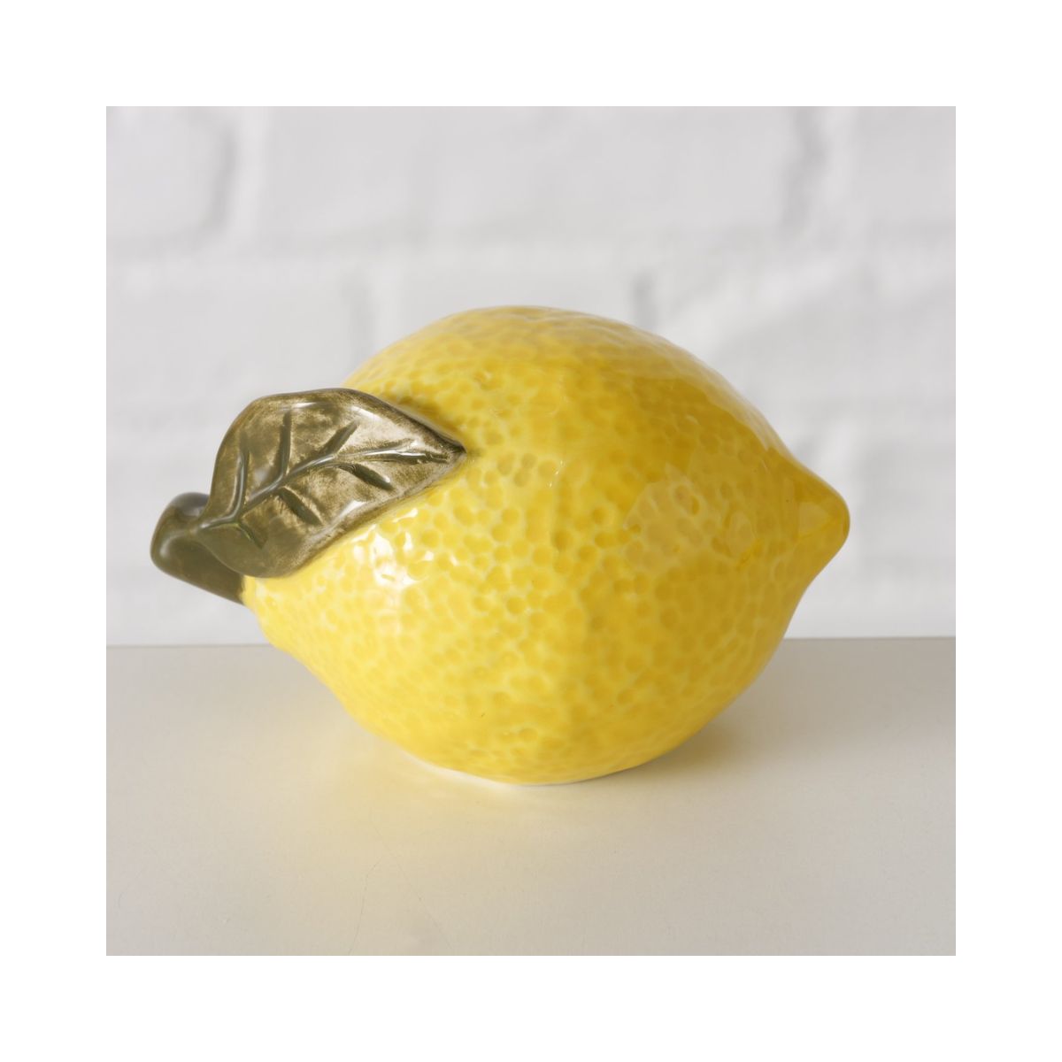 Decoratiune galbena din ceramica 9 cm Zitronella 1 leaf Boltze, 2, hectarul.ro