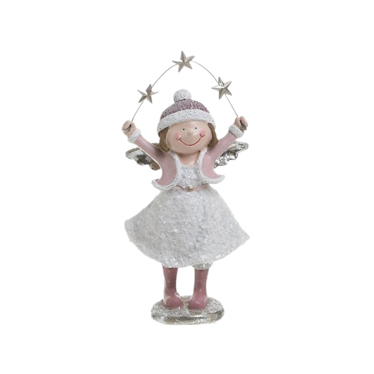 Decoratiune Ingeras alb/roz 9x6x18 cm, 1, hectarul.ro