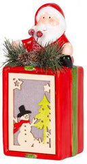 Decoratiune MagicHome Craciun, Mos Craciun cu cadou, LED, teracota, 9x8x17,7 cm