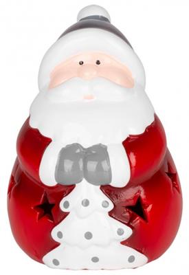 Decoratiune MagicHome Craciun, Mos Craciun, LED, teracota, 8,5x8,2x12,5 cm