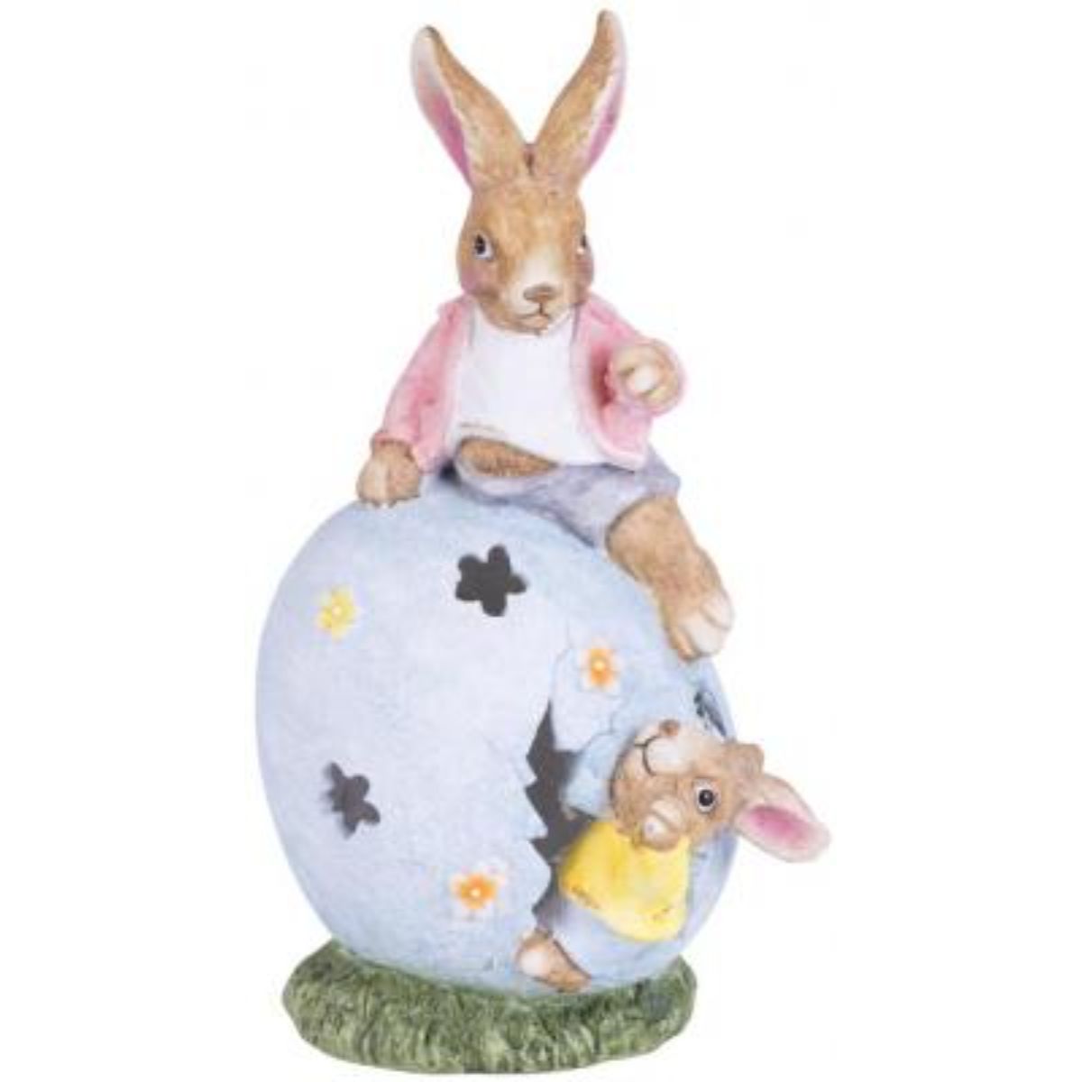 Decoratiune pentru gradina Iepurasi Gecco, Ceramica, Led, 26x20x45 cm, 1, hectarul.ro