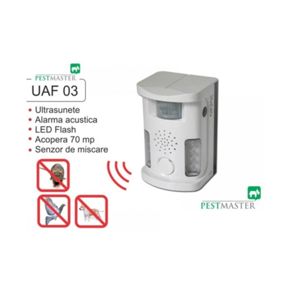 Dispozitiv electronic PestMaster UAF03  (70 mp) Ultrasunete si Alarma Acustica, 1, hectarul.ro