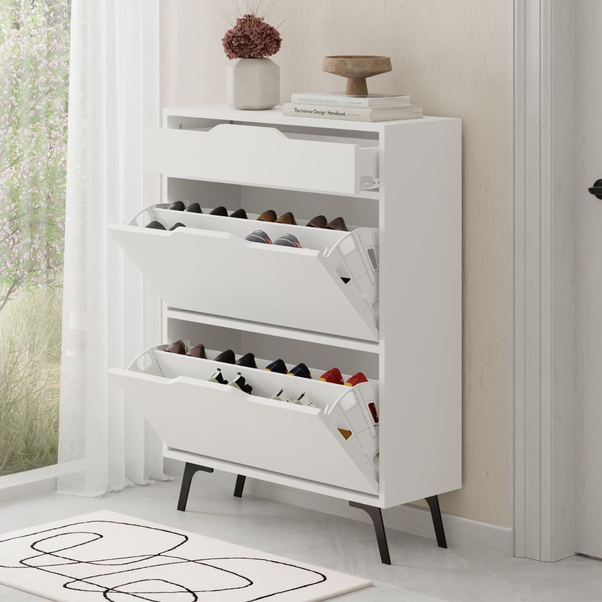 Dulap de pantofi alb din PAL melaminat 110 cm Asta Decortie