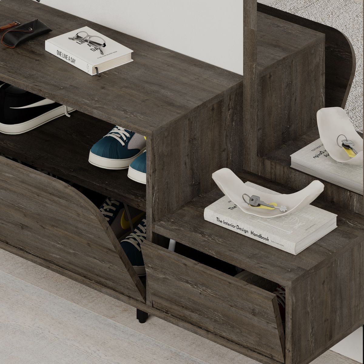 Set dulap de pantofi maro inchis din PAL melaminat 112x172 cm Mila Decortie