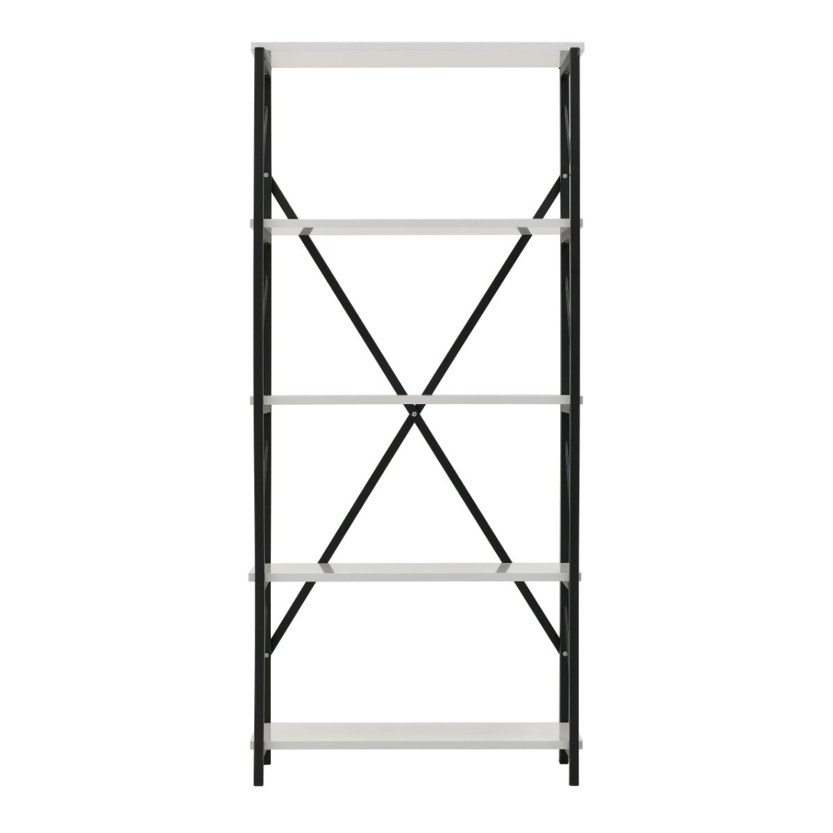 Etajera cu 5 rafturi , metal si pal, alb-negru, 160x73x36 cm