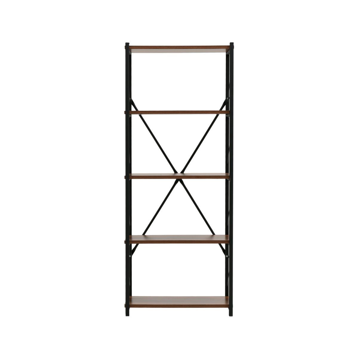 Etajera cu 5 rafturi , metal si pal, maro aluna-negru, 150x60x32 cm