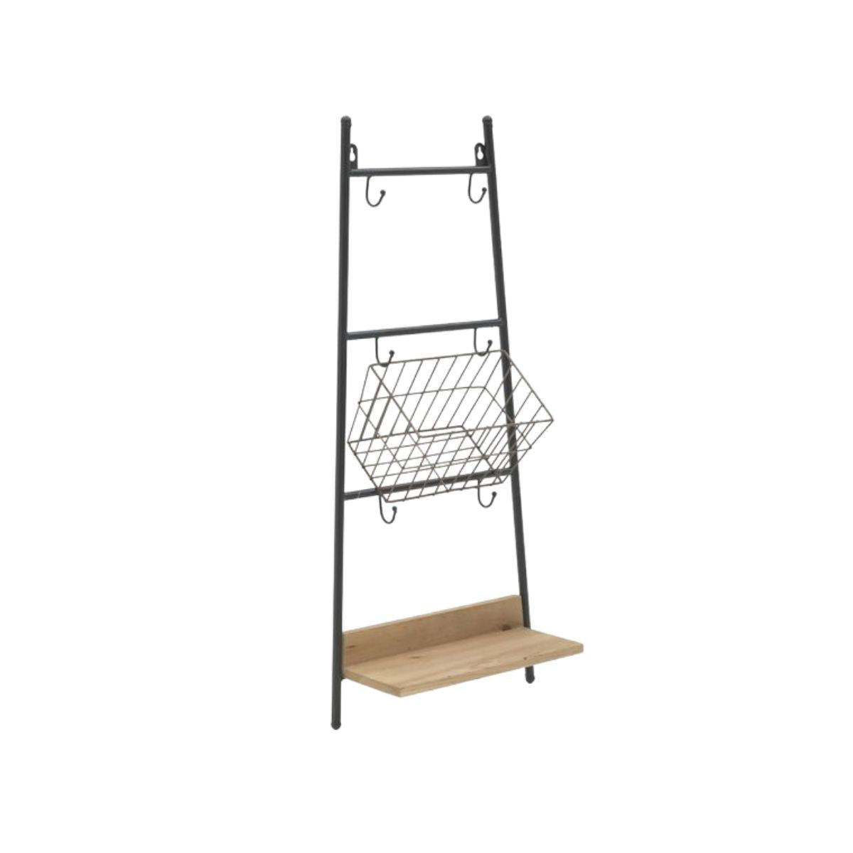 Etajera metal si lemn, negru cu natur, 38x17x87, Inart, 1, hectarul.ro