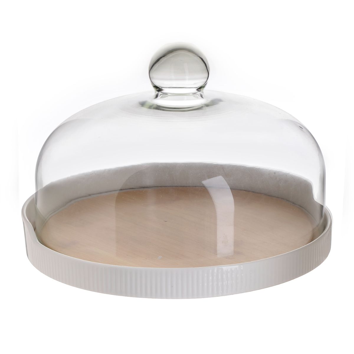Farfurie tort cu capac din portelan si sticla, natural-alb, 27x20 cm, 1, hectarul.ro