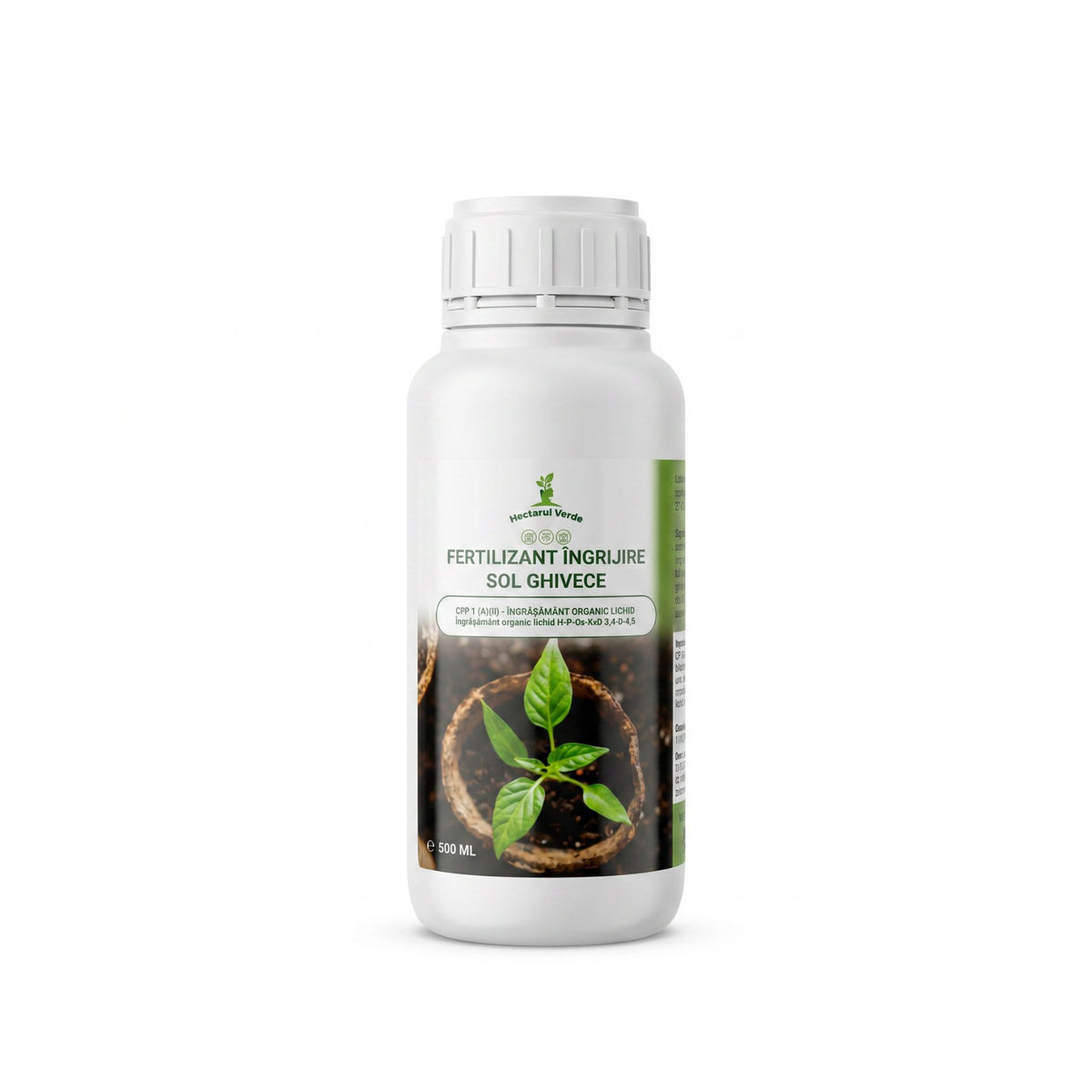 Fertilizant îngrijire sol ghivece Hectarul Verde 500 ml cu alge marine aminoacizi și acid fulvic pentru plante la ghiveci