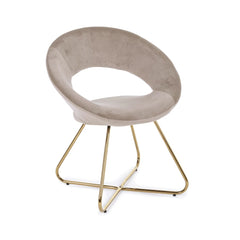 Scaun tip fotoliu taupe/auriu din catifea poliester si otel Vanity Bizzotto