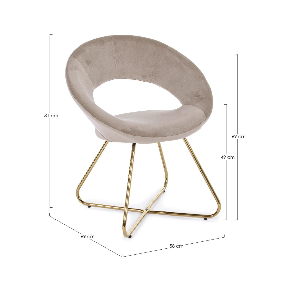 Scaun tip fotoliu taupe/auriu din catifea poliester si otel Vanity Bizzotto