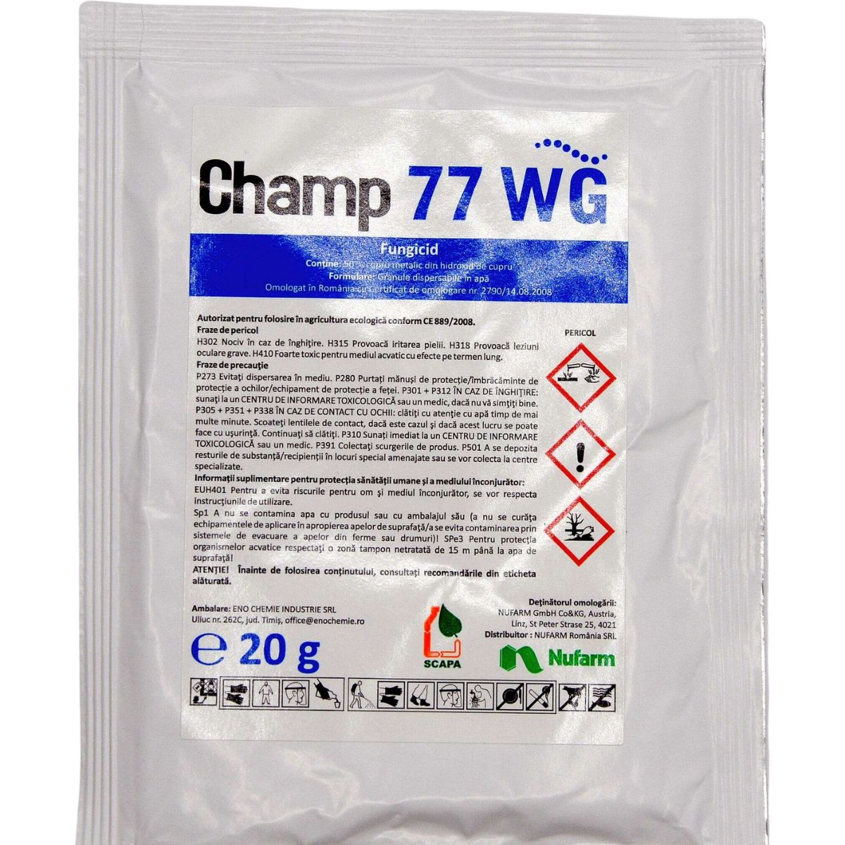 Fungicid bactericid ecologic vita de vie, castraveti, tomate, mar CHAMP 77WG 20 GR