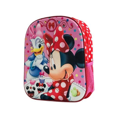 Ghiozdan 3D Disney pentru gradinita, Minnie si Daisy ,roz/rosu , 32 Cm