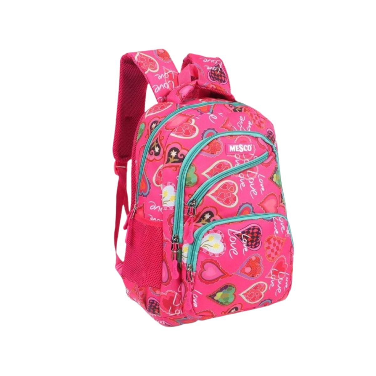 Ghiozdan Scoala Mesco Roz Cu Inimi, 4 Compartimente, 44 X 32 X 16 Cm