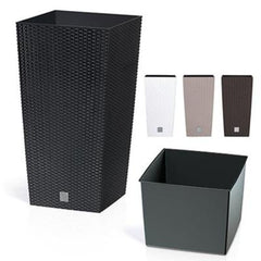 Ghiveci decorativ patrat, imitatie ratan, slim, negru 22.5x22.5x42.1, 8/16.3L