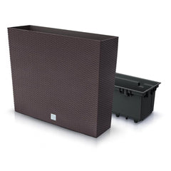 Ghiveci decorativ slim, imitatie ratan, maro, 58x18x49.8 cm