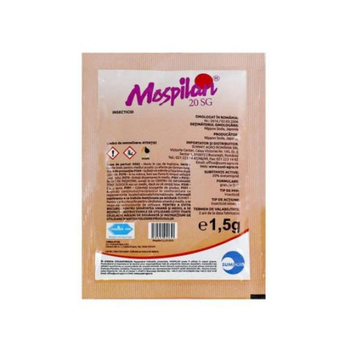 Insecticid cereale, vita de vie, legume, pomi fructiferi Mospilan 20 SG, 1.5 grame