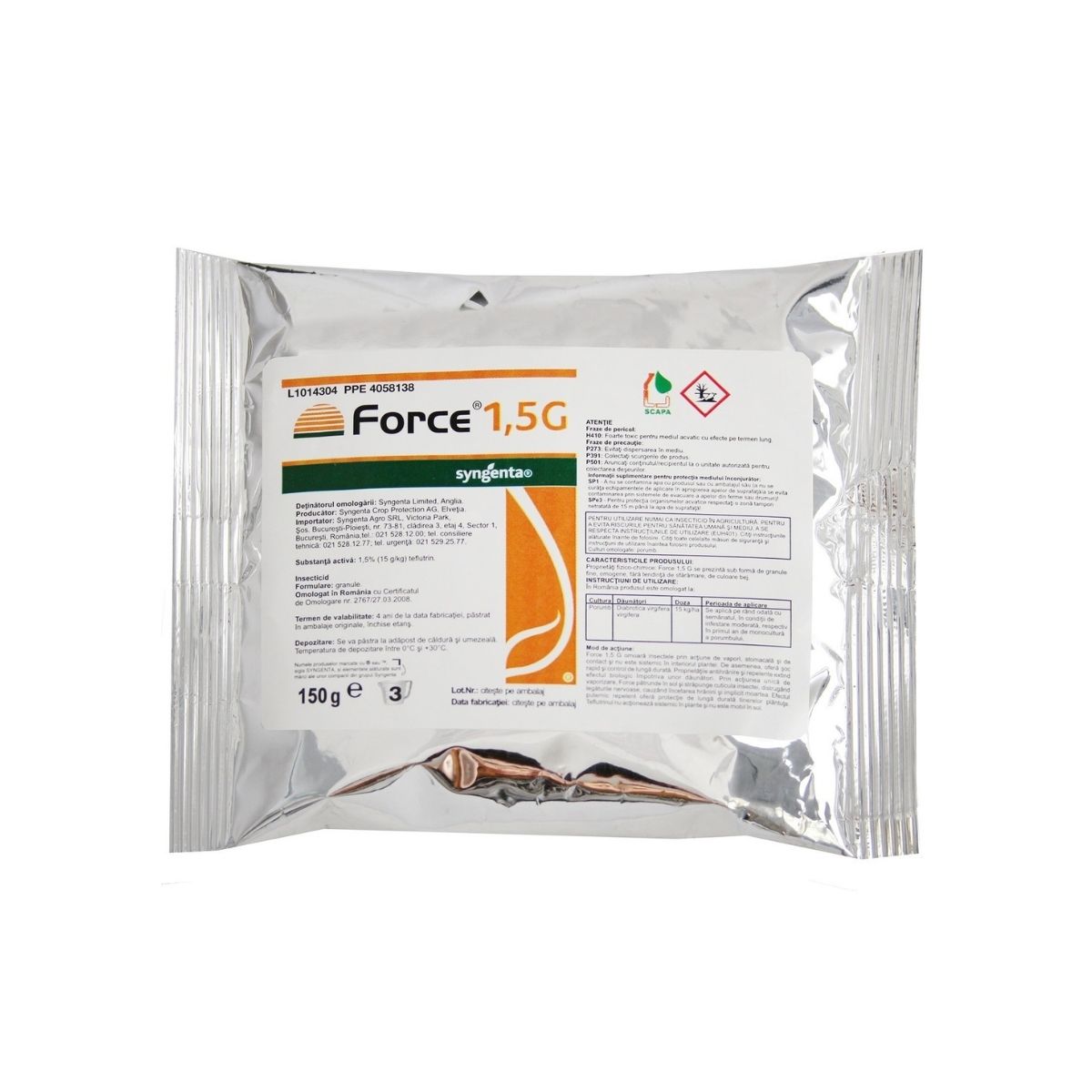 Insecticid de baza in combaterea daunatorilor din sol Force 1.5 G, 150 grame, 1, hectarul.ro