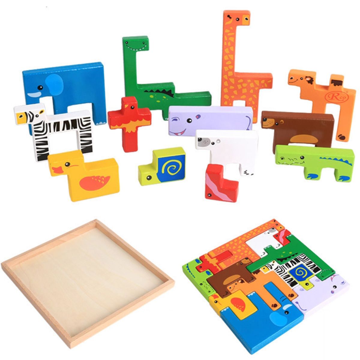 Joc educativ din lemn - Tetris - cu animale 3D, WD 2511