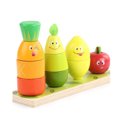 Joc stivuire din lemn 3 in 1 Turnul Fructelor Vesele, WD 9546