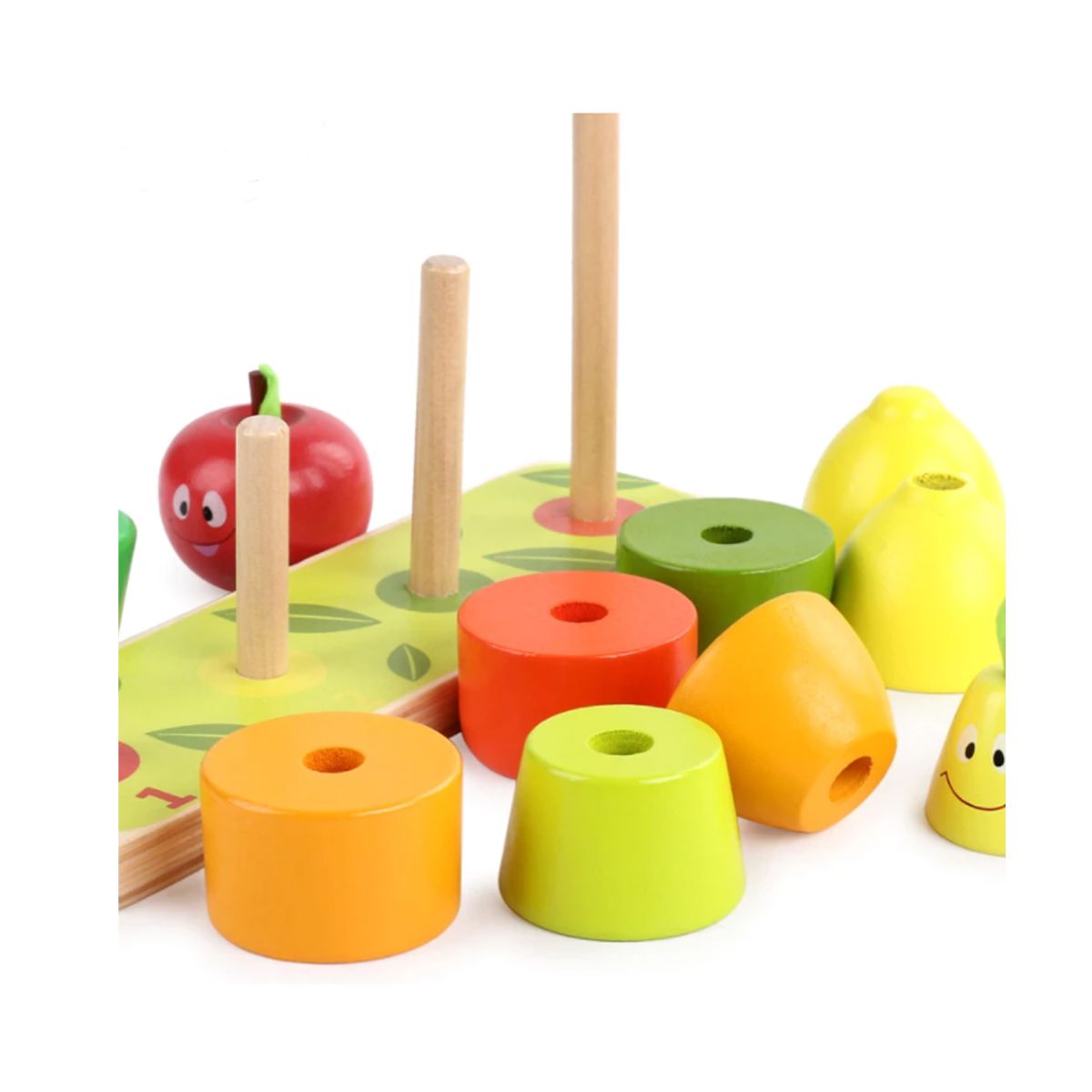 Joc stivuire din lemn 3 in 1 Turnul Fructelor Vesele, WD 9546