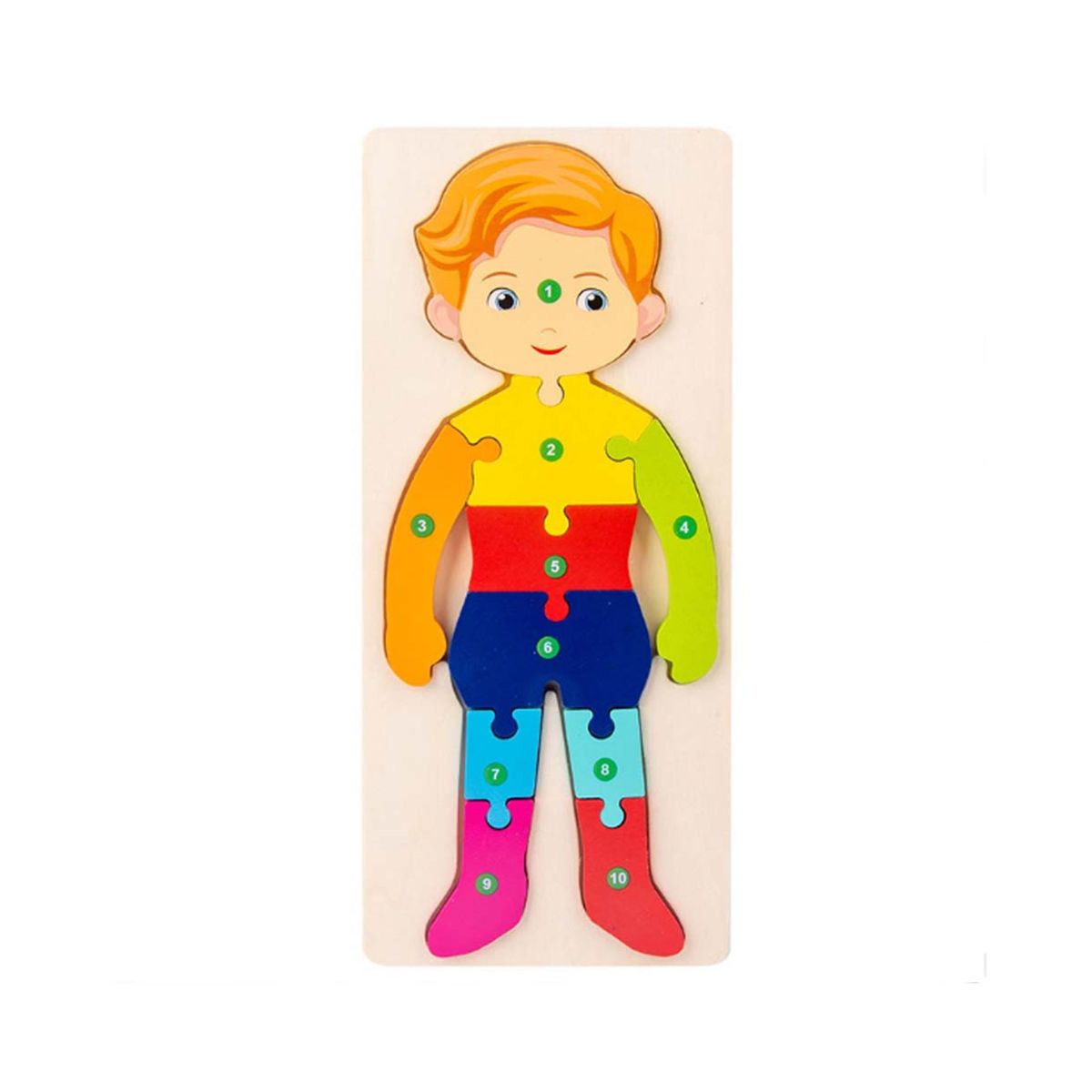 Jucarie educativa, puzzle 3D din lemn incastru, Baietel cu cifre,10 piese, WD 2051-J