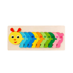 Jucarie educativa, puzzle 3D din lemn incastru, Omida cu cifre, 11 piese, WD 2051-F