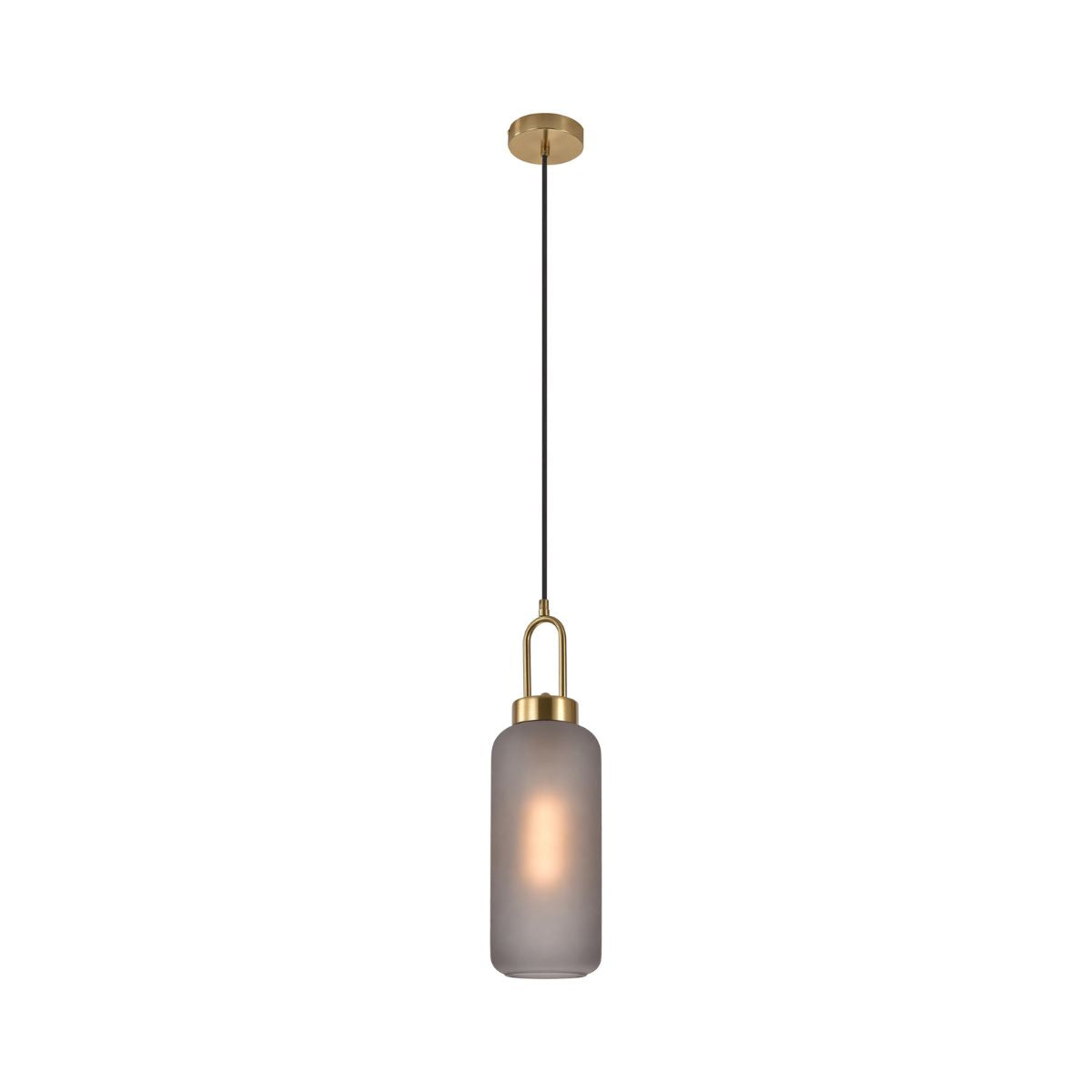 Lustra cilindrica gri/auriu din sticla furmurie mata si otel Ø13 cm Luton House Nordic