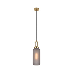 Lustra cilindrica gri/auriu din sticla furmurie mata si otel Ø13 cm Luton House Nordic