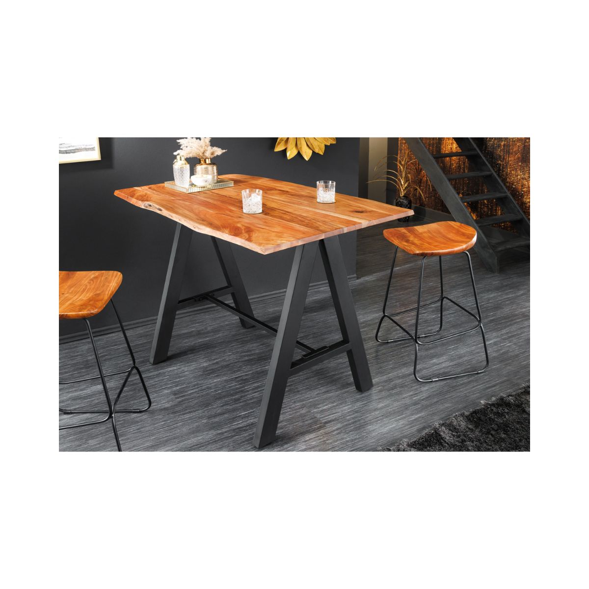 Masa de bar maro/negru 120 cm din lemn de acacia si metal Mammut Invicta