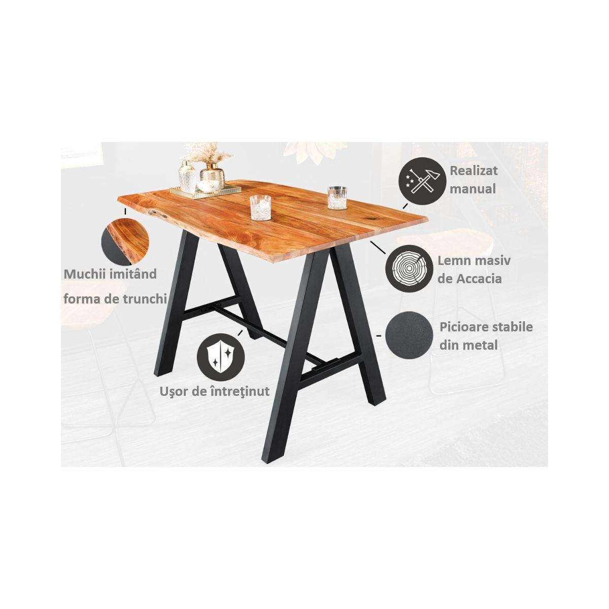 Masa de bar maro/negru 120 cm din lemn de acacia si metal Mammut Invicta
