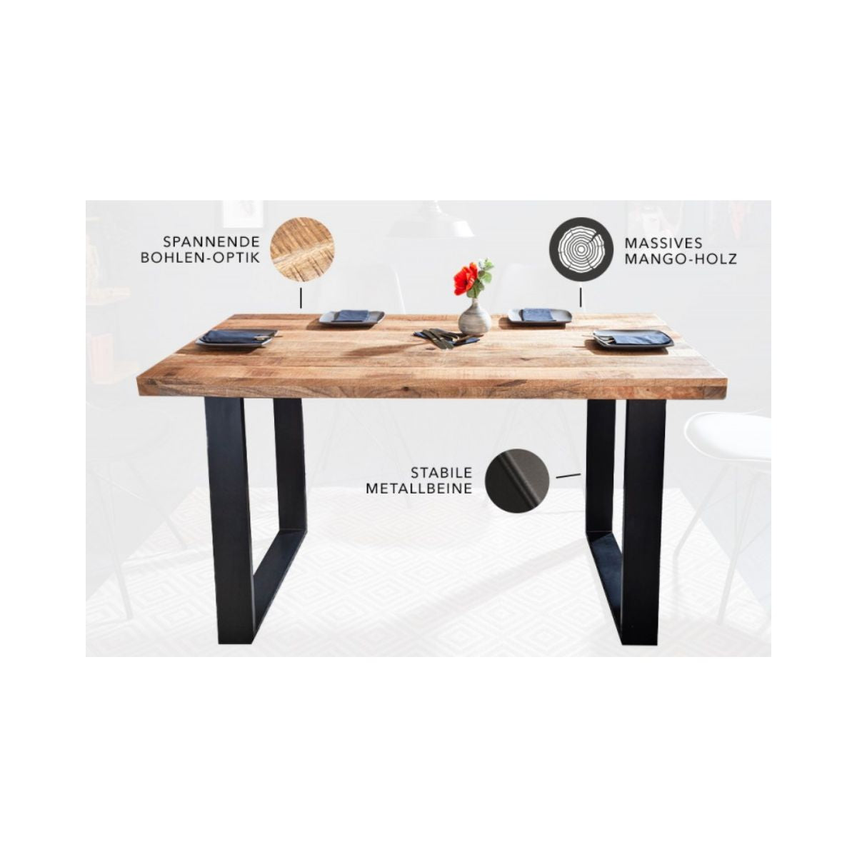 Masa de dining din lemn de mango Iron Craft 120 cm Invicta