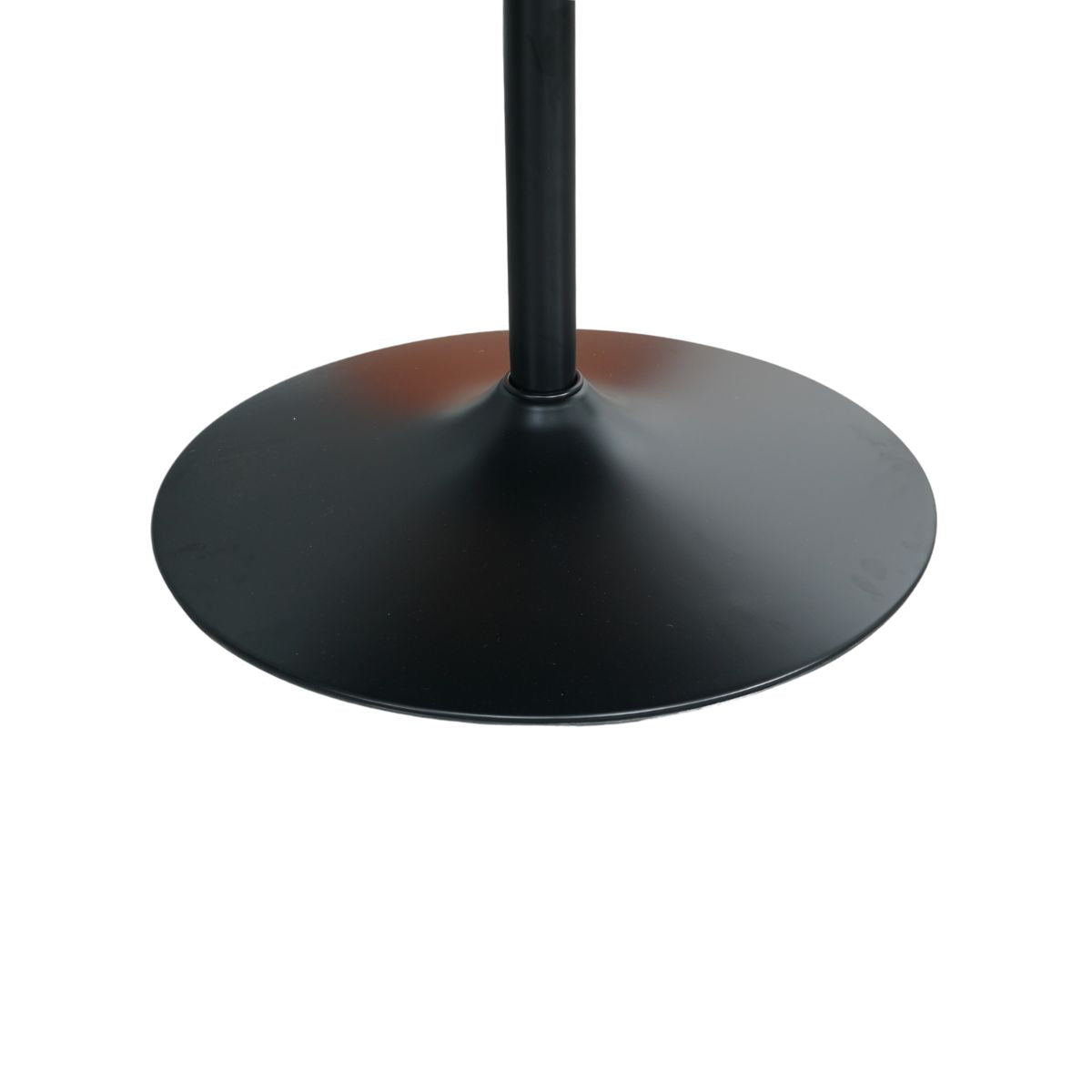 Masa de dining rotunda cu picior metalic si blat din MDF de culoare antracit, aspect marmura, 110 cm diametru, 75 cm inaltime