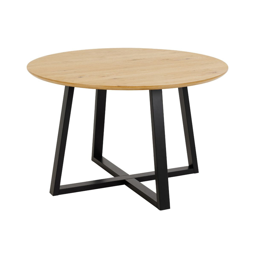 Masa de dining rotunda, maro/negru, din MDF furniruit Ø120 cm