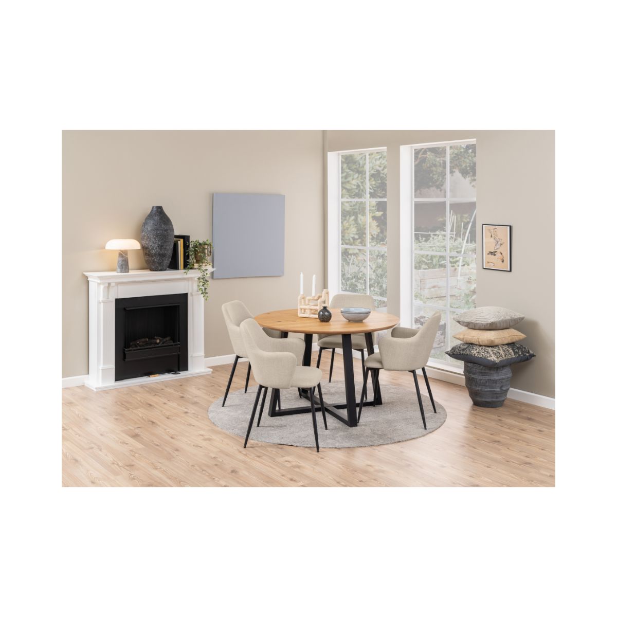 Masa de dining rotunda, maro/negru, din MDF furniruit Ø120 cm Malika Actona