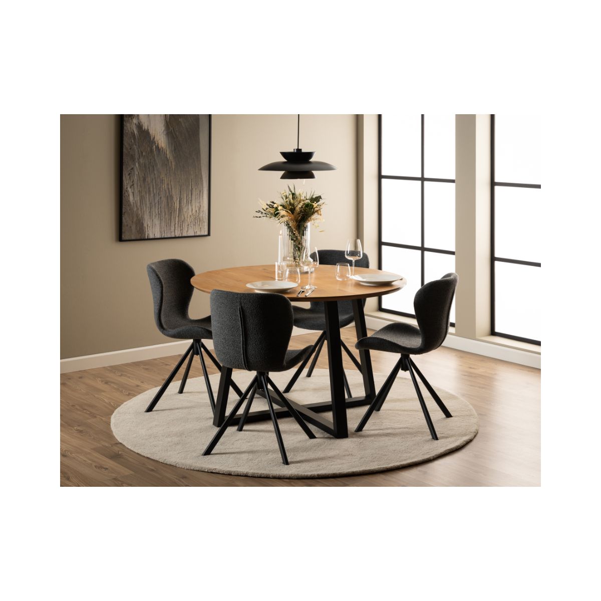 Masa de dining rotunda, maro/negru, din MDF furniruit Ø120 cm Malika Actona