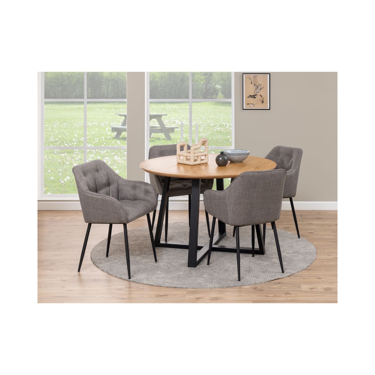 Masa de dining rotunda, maro/negru, din MDF furniruit Ø120 cm Malika Actona