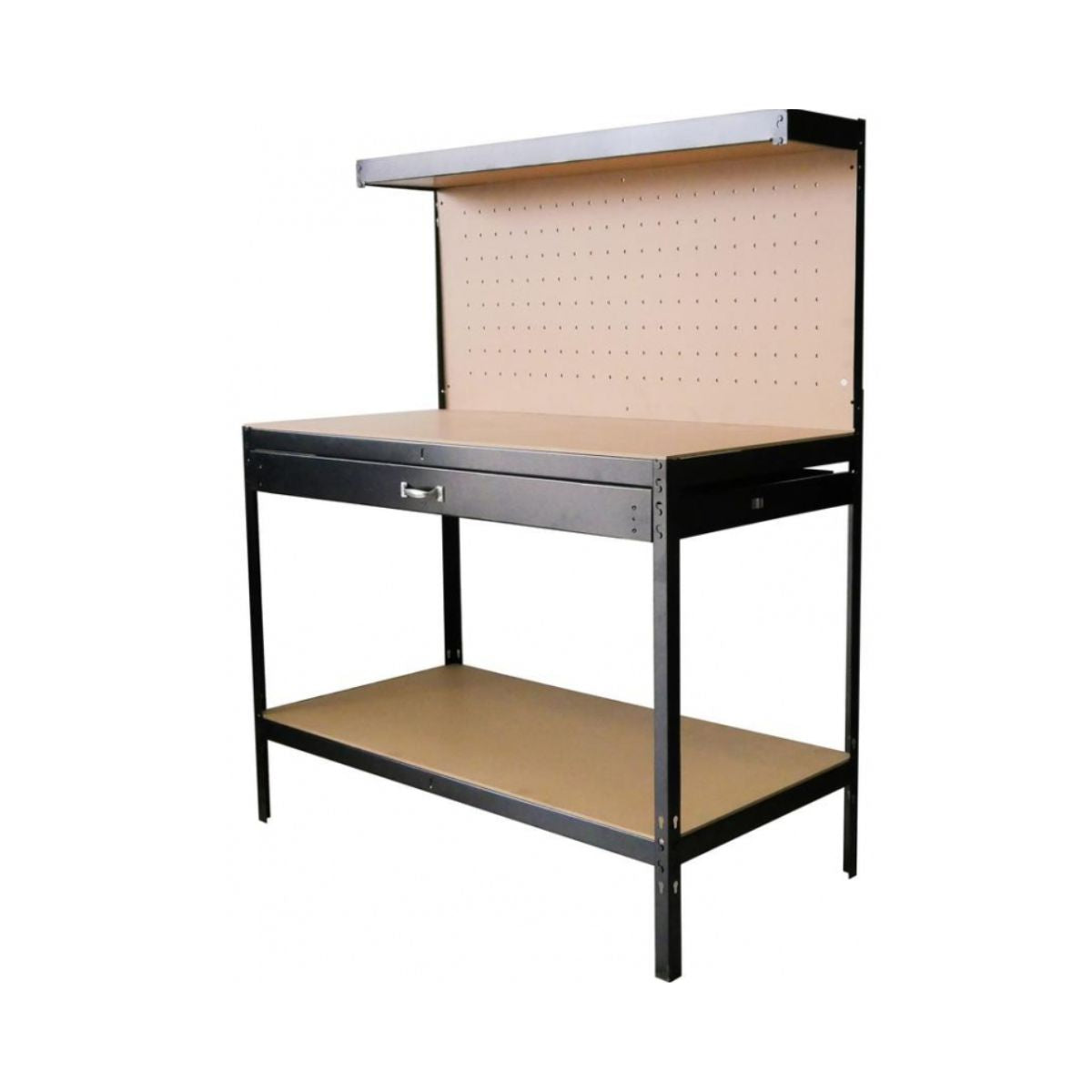 Masa de lucru (banc) DWB60 pentru atelier, cu rafturi si sertar, 120x60x150 cm, 230 kg greutate maxima suportata