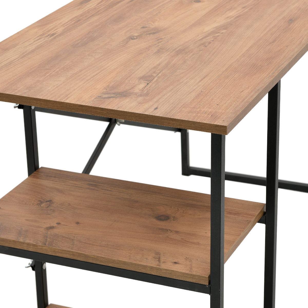 Masa de studiu cu 2 rafturi MDF bej, cadru din metal negru 120x60x70 cm, 5, hectarul.ro