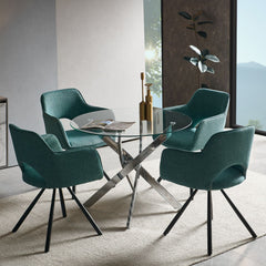 Masa dining rotunda, blat din sticla securizata Ø100 cm, cadru metalic cromat, 74 cm inaltime, Aurora 44-1