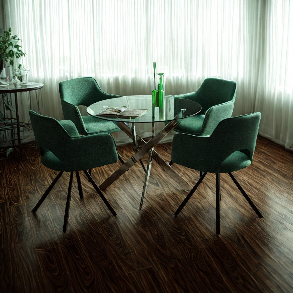 Masa dining rotunda, blat din sticla securizata Ø100 cm, cadru metalic cromat, 74 cm inaltime, Aurora 44-1